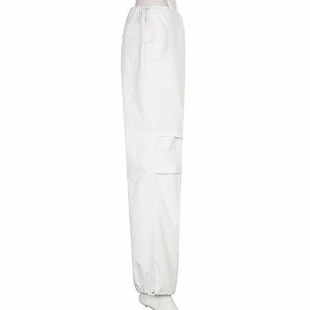 White Palazzo Pants Casual Wide Leg Cargo Pants Fashion Palazzo Pants For Women D369 - Lusy Store
