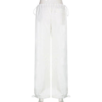 White Palazzo Pants Casual Wide Leg Cargo Pants Fashion Palazzo Pants For Women D369 - Lusy Store