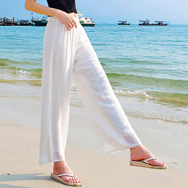 White Palazzo Pants For Women Cotton Linen Palazzo Pants Vintage Loose D373