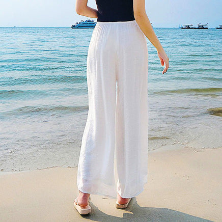 White Palazzo Pants For Women Cotton Linen Palazzo Pants Vintage Loose D373 - Lusy Store