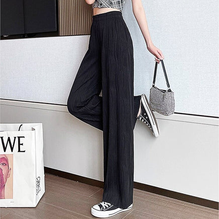 White Palazzo Pants For Women New Stripe Full Length Trousers High Waist Texture Elastic D376 - Lusy Store