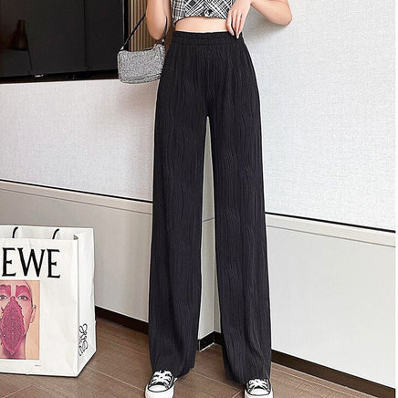 White Palazzo Pants For Women New Stripe Full Length Trousers High Waist Texture Elastic D376 - Lusy Store