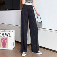 White Palazzo Pants For Women New Stripe Full Length Trousers High Waist Texture Elastic D376 - Lusy Store