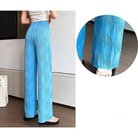 White Palazzo Pants For Women New Stripe Full Length Trousers High Waist Texture Elastic D376 - Lusy Store