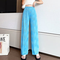 White Palazzo Pants For Women New Stripe Full Length Trousers High Waist Texture Elastic D376 - Lusy Store