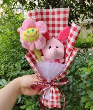 Winnie the pooh flower bouquet cute piglet with soap flowers creative gift - Lusy Store LLC