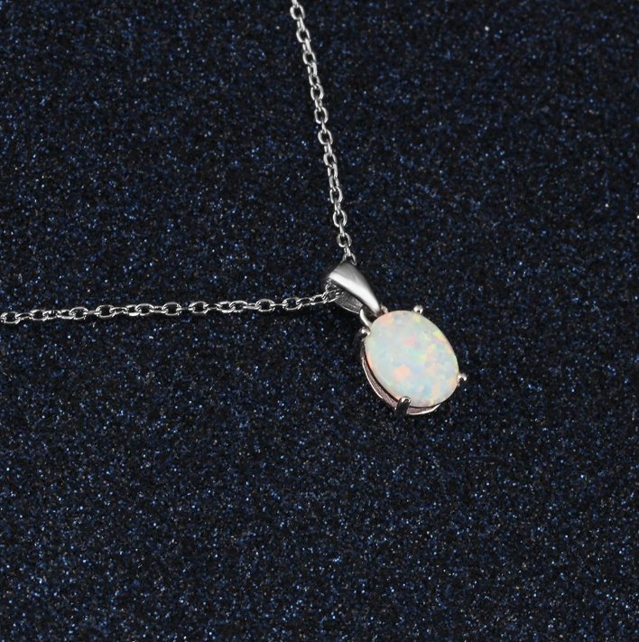 Women 925 Sterling Silver Pendant Necklaces Created Oval - Lusy Store