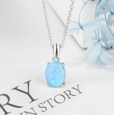Women 925 Sterling Silver Pendant Necklaces Created Oval - Lusy Store