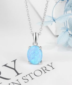 Women 925 Sterling Silver Pendant Necklaces Created Oval - Lusy Store