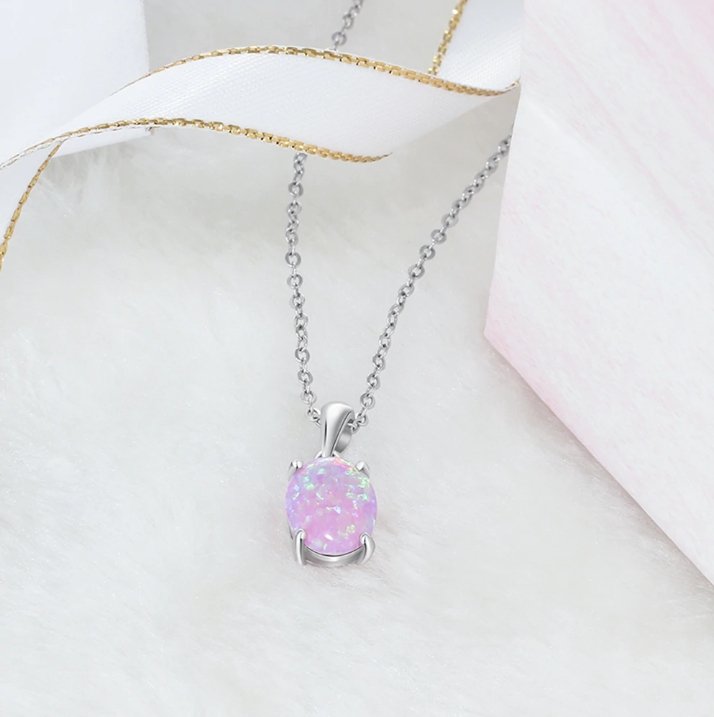 Women 925 Sterling Silver Pendant Necklaces Created Oval - Lusy Store