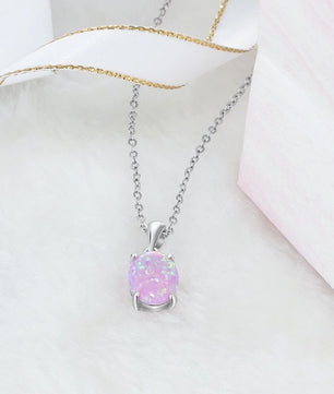 Women 925 Sterling Silver Pendant Necklaces Created Oval - Lusy Store