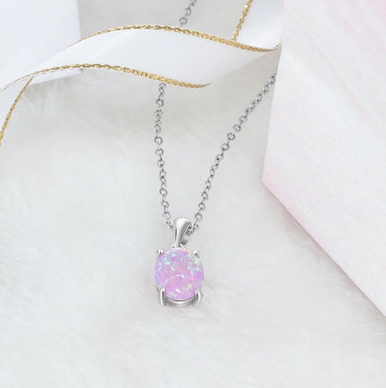 Women 925 Sterling Silver Pendant Necklaces Created Oval - Lusy Store