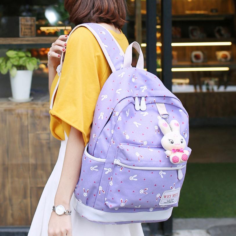 Women Cartoon Print Rucksack Style Sequin Travel Satchel For Teenage Girls - Lusy Store