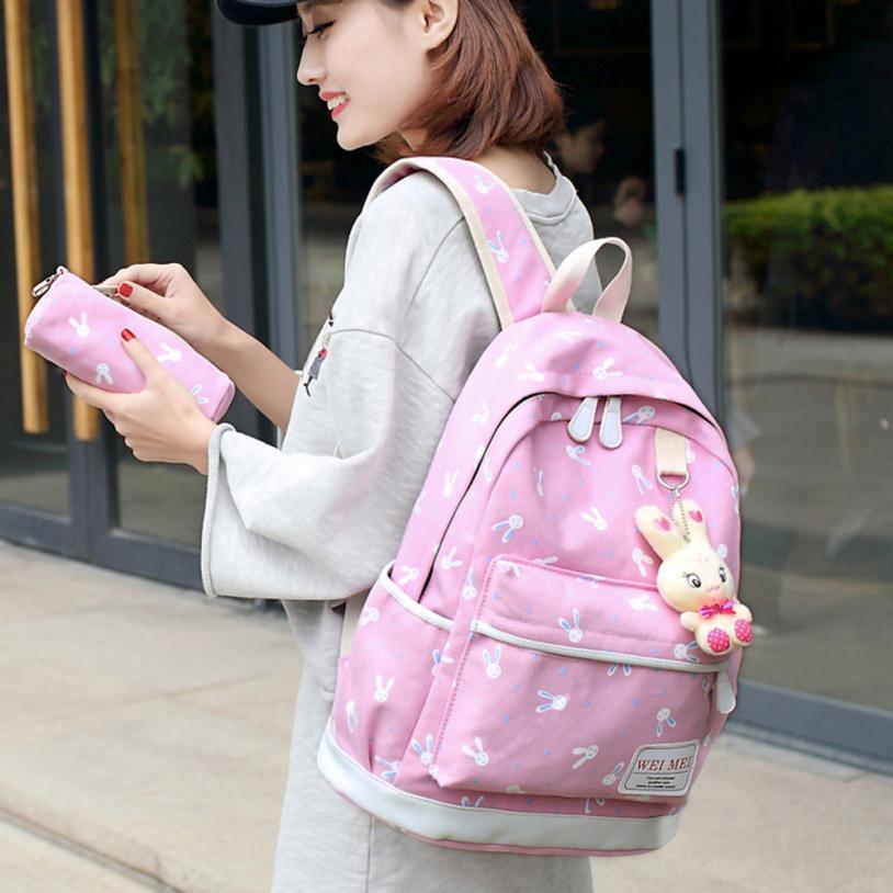 Women Cartoon Print Rucksack Style Sequin Travel Satchel For Teenage Girls - Lusy Store