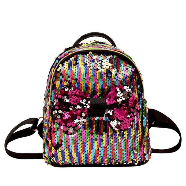 Women Sequins Bow Tie Backpacks Teenage Girls Travel Large Capacity Bags - Lusy Store
