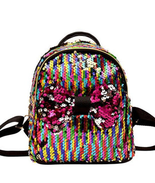 Women Sequins Bow Tie Backpacks Teenage Girls Travel Large Capacity Bags - Lusy Store