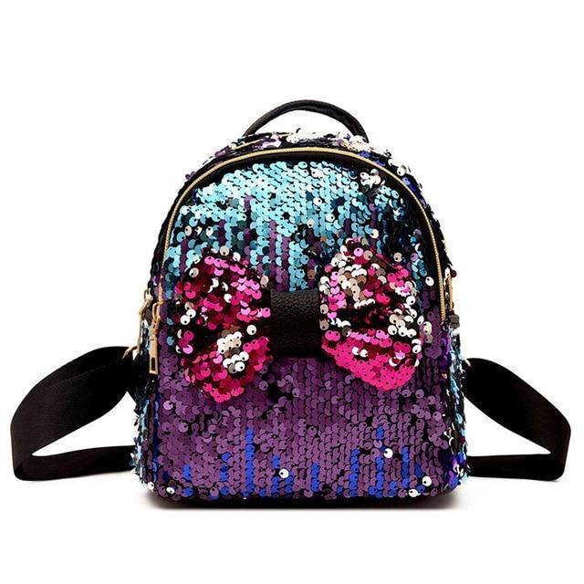 Women Sequins Bow Tie Backpacks Teenage Girls Travel Large Capacity Bags - Lusy Store