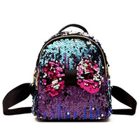 Women Sequins Bow Tie Backpacks Teenage Girls Travel Large Capacity Bags - Lusy Store