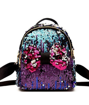 Women Sequins Bow Tie Backpacks Teenage Girls Travel Large Capacity Bags - Lusy Store