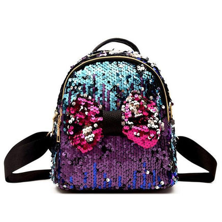 Women Sequins Bow Tie Backpacks Teenage Girls Travel Large Capacity Bags - Lusy Store