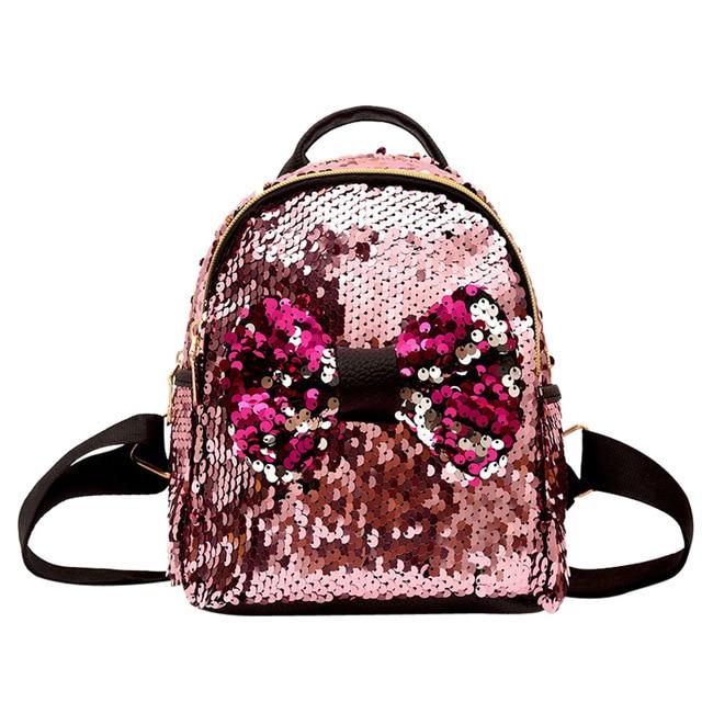 Women Sequins Bow Tie Backpacks Teenage Girls Travel Large Capacity Bags - Lusy Store