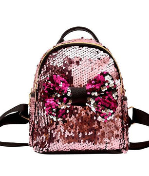 Women Sequins Bow Tie Backpacks Teenage Girls Travel Large Capacity Bags - Lusy Store