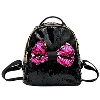 Women Sequins Bow Tie Backpacks Teenage Girls Travel Large Capacity Bags - Lusy Store
