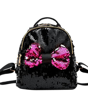 Women Sequins Bow Tie Backpacks Teenage Girls Travel Large Capacity Bags - Lusy Store