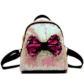 Women Sequins Bow Tie Backpacks Teenage Girls Travel Large Capacity Bags - Lusy Store