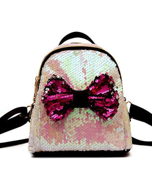 Women Sequins Bow Tie Backpacks Teenage Girls Travel Large Capacity Bags - Lusy Store