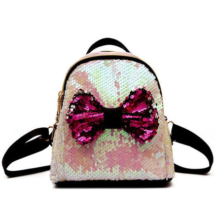 Women Sequins Bow Tie Backpacks Teenage Girls Travel Large Capacity Bags - Lusy Store