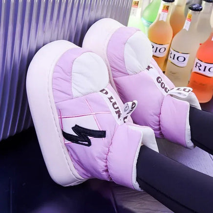 Women Slippers Warm Shoes Plush Lining Cotton Couple Platform High Top - Lusy Store LLC