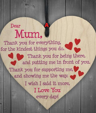 Wooden Hanging Board Thanksgiving Mum Wood Heart Plaque Sign Friendship Decoration - Lusy Store